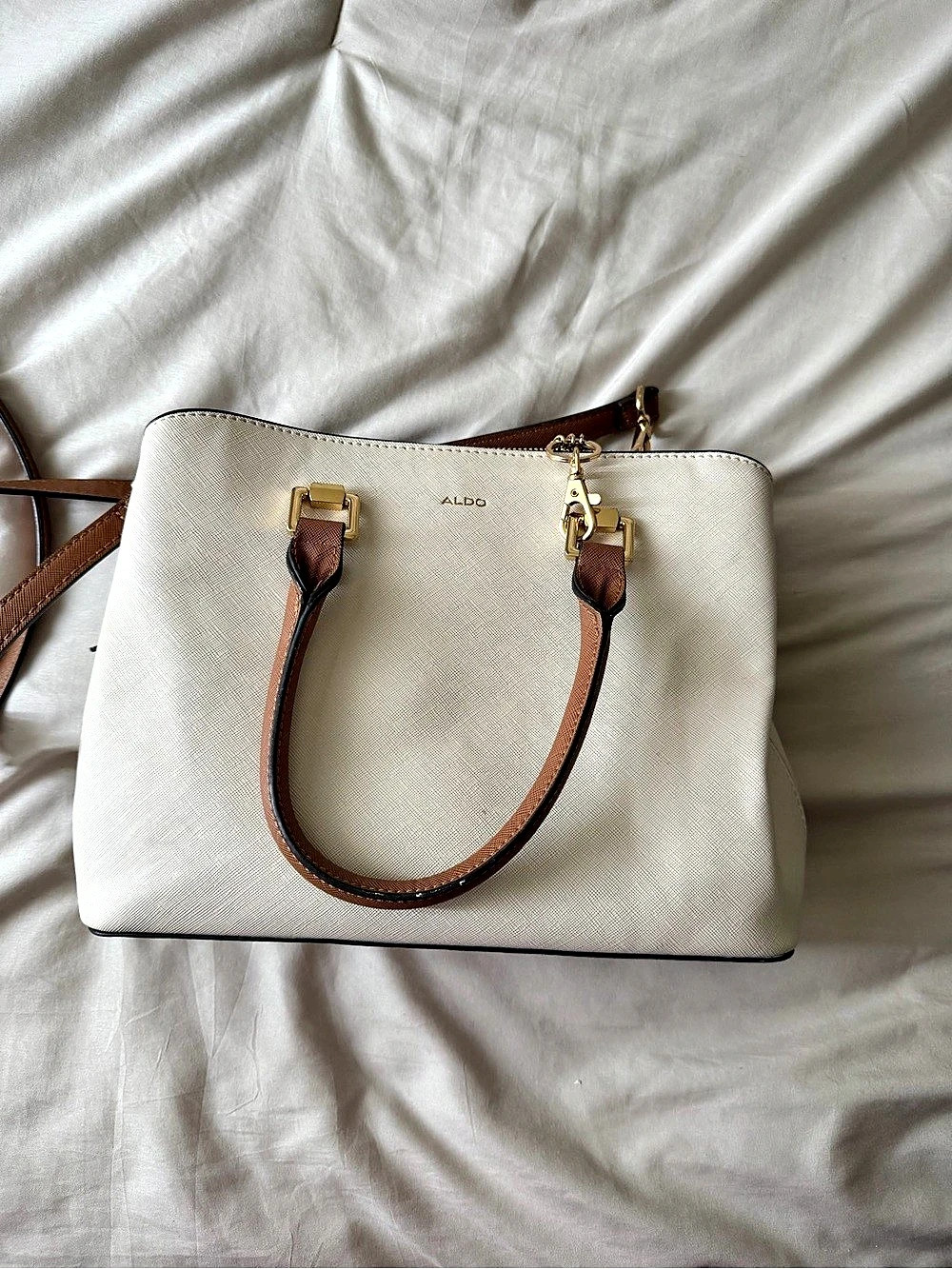 ALDO Structured Satchel in White & Brown